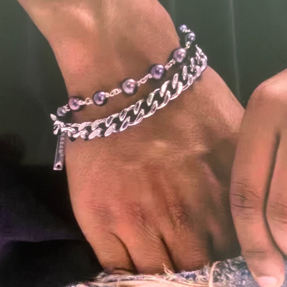Silver and Black Men's Bracelet Set